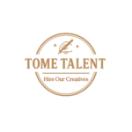 Tome Talent Logo with a hand holding a pen and tagline Hire Our Creatives